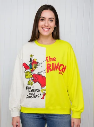 Dr. Seuss Grinch Christmas Sweatshirt Green and Gray‎ Size XXL thumbnail 1
