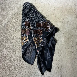 Unbranded Floral Leopard Print Square Scarf Womens OS Black Gold Sheer Silk Feel thumbnail 4