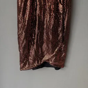 GUESS Moody MobWife Holiday Metallic‎ Sequin Wrap Mini Dress 4 Copper thumbnail 3