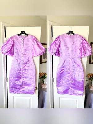 Madeleine‎ Simon Studio Puff Midi Dress Lilac Cloud Jacquard Small GUC thumbnail 2
