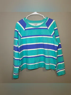 Wildfox Blue Striped Pullover Sweater & Shorts Loungewear Set Womens Size Medium thumbnail 2