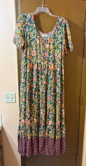 Natural Life green & red floral bird print maxi dress thumbnail 1
