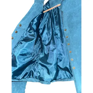 AMI Leather Jacket Women's Medium Teal Country Western‎ Suede Quilted Equestrian thumbnail 6