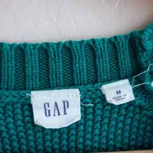 GAP Cable Knit Fisherman Crewneck Sweater Jewel Green‎ Raglan Women's M Cotton thumbnail 2