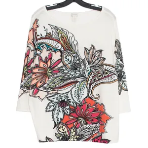 Chicos Floral Abstract Sweater Artsy Boho Statement Eclectic 3 XL 16 3/4 Sleeve thumbnail 1