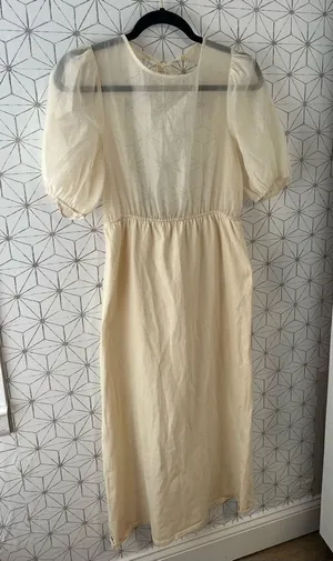 Zara Cream Sheer Top Midi Dress NWT! thumbnail 1
