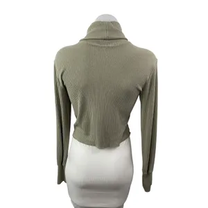 Aritzia Wilfred Free Women's Green Ribbed Long Sleeve Slim Crop Sweater Top XS thumbnail 4