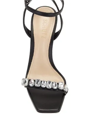 $138 Revolve Statement Black Lylah Strappy Rhinestone Sandal Heels 6 thumbnail 2