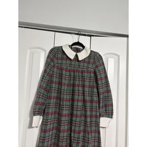 Vintage Plaid Maxi Dress Cottagecore Green Red Peter Pan‎ Collar Long Sleeve thumbnail 5