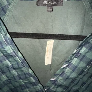 NWT Madewell Marianna Puff-Sleeve Mini Dress M Medium Plaid Green‎ X thumbnail 3