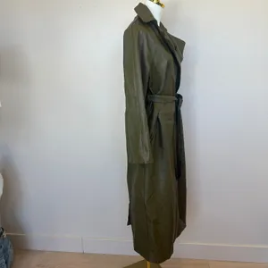 Rosetta Getty Olive Green Faux Leather Trench Coat SMALL Belted Office Work $555 thumbnail 12