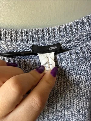 J.Crew Marled Blue White Cotton Knit Sweater Size Medium thumbnail 4