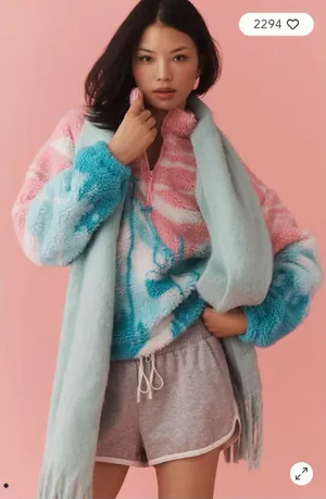 Beach Riot Pink & Teal Sherpa Ski-Lift Pullover size L EUC thumbnail 1