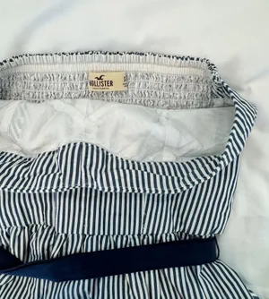 blue and white striped tube top with bow thumbnail 3
