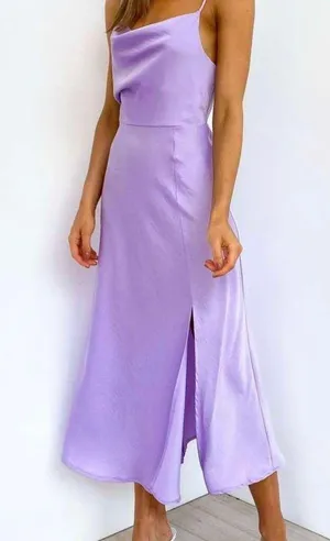 Petal & Pup Princeton Lilac Purple Princeton Satin Midi Dress 6 Feminine Drape thumbnail 2