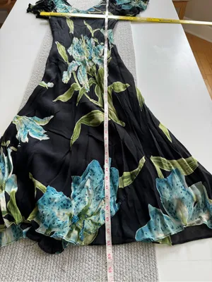 Vintage 90’s Dressbarn Black Blue Floral Beaded V Neck Bias Cut Slip Dress Sz M thumbnail 10