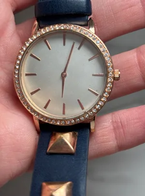 Womens Rose Gold Crystal Bezel Watch Navy Blue Studded Strap Fashion‎ Timepiece thumbnail 1