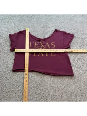 Texas State Bobcats Maroon Gold Raw Hem Cropped T-Shirt Small Sorority thumbnail 3