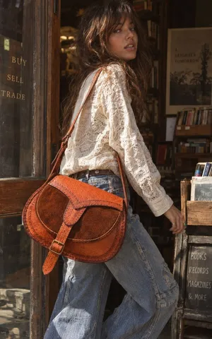 Vintage 70s Tooled Leather Suede Saddle Bag Western Crossbody Purse thumbnail 1