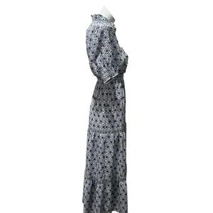 Max Studio Women's XS Blue Floral Maxi Dress Boho Chic 3/4 Sleeve thumbnail 4
