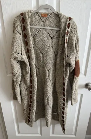 POL Cardigan Sweater Womens M Oatmeal Boho Cottagecore Open Cozy Coastal thumbnail 1