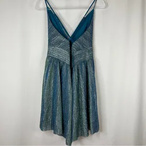Lulu's Teal Blue Stop The Show Glitter Mini Party Dress V-Neck Womens Large thumbnail 7