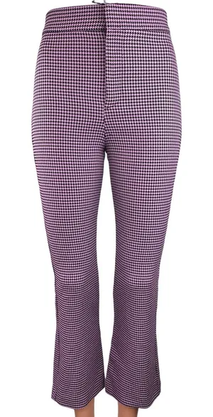 Zara Purple Houndstooth Flared Leg High Waist Bell Bottom 70's Trousers Pants XS thumbnail 1