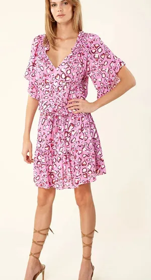 Hale Bob Marae Pink Heart Leopard Print‎ Dress XS NWT thumbnail 1