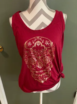 Sleeveless Women's Tank Top with Gold Skull Foil thumbnail 1