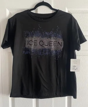 Disney‎ Frozen Broadway Ice Queen Graphic Tee Womens Size S Black Rhinestone NEW thumbnail 1