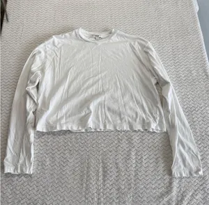 Agolde Mason Cropped Long Sleeve Tee White Organic Cotton A7209-1507 Womens S thumbnail 1