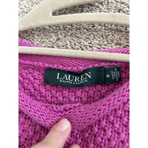 Lauren Ralph Lauren Pink Cotton Waffle Knit Sweater Size Medium Preppy Chic thumbnail 8