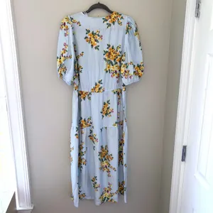 A New Day Light Blue Floral Wrap V-Neck Tiered Midi Dress NWT Size M thumbnail 3