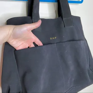 LOLA New York Black Suede Leather Large Tote Bag Purse thumbnail 6