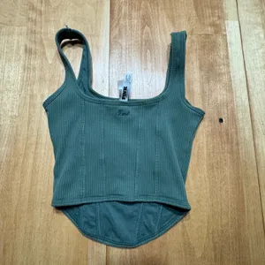 Pink Victoria's Secret Sage Green Ribbed Corset Seam Crop Top Small thumbnail 3