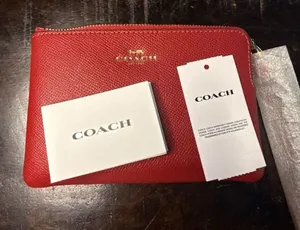 Coach Corner Zip Wristlet in 1941 Red Leather thumbnail 1