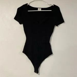 Abercrombie & Fitch Black Ribbed Bodysuit V Neck Fitted Top S thumbnail 2