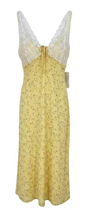 Kirious Los Angeles Yellow Floral Lace Trim Slip Dress Size‎ Large Side Slit NWT thumbnail 1