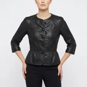 Etcetera Leather Peplum Jacket Size 0 thumbnail 1