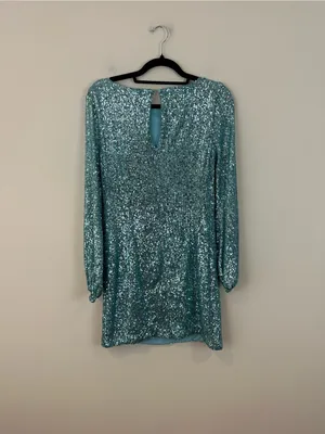 Alexia Admor Turquoise Blue Sequin Long Sleeve Mini Dress Size XS thumbnail 7