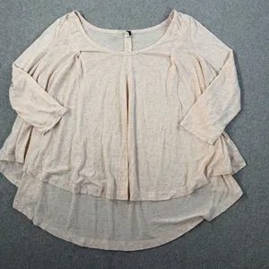 We The Free Free People Women's Medium Peach High Low Pleated 3/4 Sleeve Top thumbnail 1