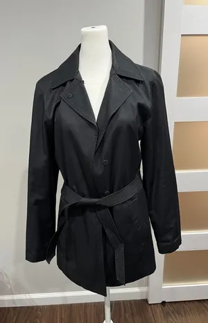 Nine West Womens‎ Black Belted Trench Coat Jacket EM42021-BLK Small thumbnail 1