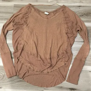 Free People We The Free Tan Thermal Oversized Top Women’s Medium thumbnail 1