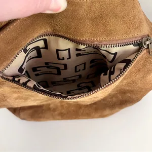Vintage Y2K 90s Guess Tan Suede Fringe Western Bohemian Hobo Bag thumbnail 6