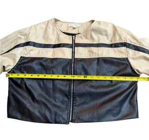 Lane 201 Cloud Ten Women’s Size M Cropped Racer Jacket Black Tan Faux Leather Moto Baddie thumbnail 13