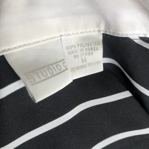 Black and white striped button up down long sleeve lightweight loose flowy shirt thumbnail 3