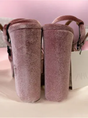 Zara Pink Velvet Platform Block Heel Sandals thumbnail 2