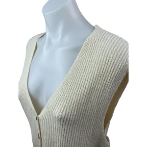 Zara Women's Cream V Neck Sleeveless Button Down Cardigan Sweater Vest Top Sz XL thumbnail 4