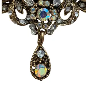 And Lovely Antique Gold Tone Aurora Borealis‎ Filigree Dangle Brooch Pin NWT thumbnail 2