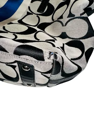 Coach Black/Gray/Blue Signature Stripe Hampton Weekend Stripe Tote thumbnail 11